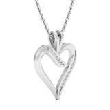 0.10 Carat (ctw) Round White Diamond Ladies Heart Shaped Ribbon Pendant 1/10 CT 10K White Gold