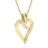0.10 Carat (ctw) Round White Diamond Ladies Heart Shaped Ribbon Pendant 1/10 CT 18K Yellow Gold