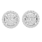 0.45 Carat (ctw) Round White Diamond Ladies Cluster Stud Earrings 1/2 CT 14K White Gold