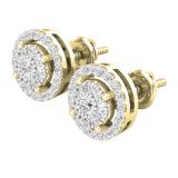 0.45 Carat (ctw) Round White Diamond Ladies Cluster Stud Earrings 1/2 CT 18K Yellow Gold
