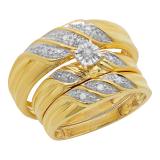 0.10 Carat (ctw) Round Diamond Bridal Engagement Ring Trio Set 1/10 CT Yellow Gold Plated Sterling Silver