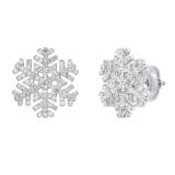 0.35 Carat (cttw) Round White Diamond Ladies Snowflake Snow Mark Stud Earrings 1/3 CT Sterling Silver