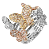 1.35 Carat (ctw) Round White Diamond Ladies 3 Tone Cocktail Butterfly Right Hand Ring 1 1/3 CT 14K WhiteYellowRose Gold
