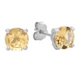 5 mm Round Citrine Ladies Solitaire Stud Earrings Sterling Silver