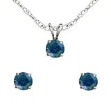 0.25 Carat (ctw) Round Blue Diamond Ladies Stud Earring & Pendant Set 1/4 CT 10K White Gold