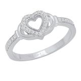 Round White Diamond Heart Framed Promise Ring for Women (0.15 ctw, Color I-J, Clarity I2-I3) 925 Sterling Silver