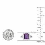 9X8 MM Octagon Amethyst & Round White Diamond Ladies Bridal Halo Engagement Ring Sterling Silver