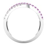 Round Pink Sapphire White & Brown Diamond Ladies Swirl Cocktail Right Hand Ring 18K White Gold