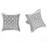 0.25 Carat (ctw) Round White Diamond Kite Shape Men's Stud Earrings 1/4 CT Sterling Silver