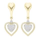 0.20 Carat (cttw) Round White Diamond Ladies Heart Shape Dangle Earrings 1/5 CT 10K Yellow Gold