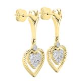 0.20 Carat (cttw) Round White Diamond Ladies Heart Shape Dangle Earrings 1/5 CT 10K Yellow Gold