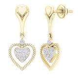 0.20 Carat (cttw) Round White Diamond Ladies Heart Shape Dangle Earrings 1/5 CT 10K Yellow Gold