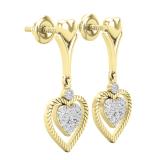0.20 Carat (cttw) Round White Diamond Ladies Heart Shape Dangle Earrings 1/5 CT 10K Yellow Gold