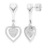 0.20 Carat (cttw) Round White Diamond Ladies Heart Shape Dangle Earrings 1/5 CT Sterling Silver