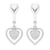0.20 Carat (cttw) Round White Diamond Ladies Heart Shape Dangle Earrings 1/5 CT Sterling Silver