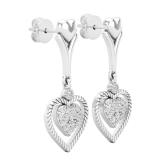 0.20 Carat (cttw) Round White Diamond Ladies Heart Shape Dangle Earrings 1/5 CT Sterling Silver