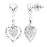 0.20 Carat (cttw) Round White Diamond Ladies Heart Shape Dangle Earrings 1/5 CT Sterling Silver