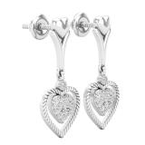 0.20 Carat (cttw) Round White Diamond Ladies Heart Shape Dangle Earrings 1/5 CT Sterling Silver