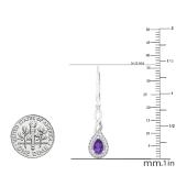 6X4 mm Each Pear Amethyst & Round White Diamond Ladies Infinity Swirl Halo Style Dangling Drop Earrings, Sterling Silver