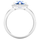 7 MM Trillion Tanzanite & Round White Sapphire Ladies Halo Style Engagement Ring Sterling Silver