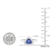 7 MM Trillion Tanzanite & Round White Sapphire Ladies Halo Style Engagement Ring Sterling Silver