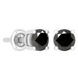 0.75 Carat (ctw) Round Black Diamond Ladies Solitaire Stud Earrings 3/4 CT 14K White Gold