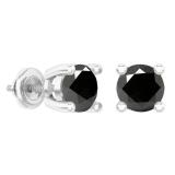 1.50 Carat (ctw) Round Black Diamond Ladies Solitaire Stud Earrings 1 1/2 CT 14K White Gold