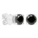 1.00 Carat (ctw) Round Black Diamond Ladies Solitaire Stud Earrings 1 CT 14K White Gold