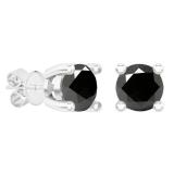 1.50 Carat (ctw) Round Black Diamond Ladies Solitaire Stud Earrings 1 1/2 CT 14K White Gold