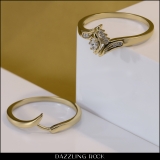0.15 Carat (ctw) Marquise & Round White Diamond Bridal Engagement Ring Set 10K Yellow Gold