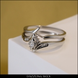 0.15 Carat (ctw) Marquise & Round White Diamond Bridal Engagement Ring Set Sterling Silver