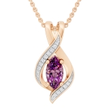 10X5 MM Marquise Amethyst & Round White Diamond Ladies Infinity Pendant 18K Rose Gold