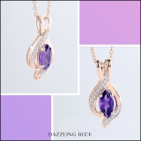 10X5 MM Marquise Amethyst & Round White Diamond Ladies Infinity Pendant 18K Rose Gold