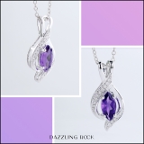 10X5 MM Marquise Amethyst & Round White Diamond Ladies Infinity Pendant Sterling Silver