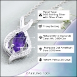 10X5 MM Marquise Amethyst & Round White Diamond Ladies Infinity Pendant Sterling Silver