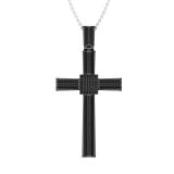 0.75 Carat (ctw) Round Black Diamond Men's Cross Pendant 3/4 CT Black Plated Sterling Silver