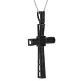 0.75 Carat (ctw) Round Black Diamond Men's Cross Pendant 3/4 CT Black Plated Sterling Silver