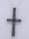 0.75 Carat (ctw) Round Black Diamond Men's Cross Pendant 3/4 CT Black Plated Sterling Silver