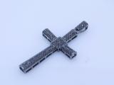0.75 Carat (ctw) Round Black Diamond Men's Cross Pendant 3/4 CT Black Plated Sterling Silver