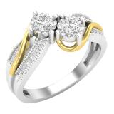 0.50 Carat (ctw) Round White Diamond Crossover Swirl Ladies Forever Together Bypass Style Bridal Two Tone Plating Engagement Ring 1/2 CT 10K White Gold