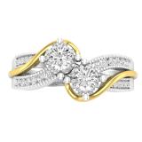 0.50 Carat (ctw) Round White Diamond Crossover Swirl Ladies Forever Together Bypass Style Bridal Two Tone Plating Engagement Ring 1/2 CT 10K White Gold