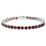 21.00 Carat (ctw) Round Garnet Ladies Elegant and Affordable Classic Tennis Bracelet Sterling Silver