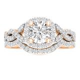 1.30 Carat (ctw) Round White Diamond Ladies Twisted Style Halo Wedding Ring Set 10K Rose Gold
