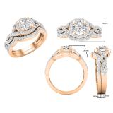1.30 Carat (ctw) Round White Diamond Ladies Twisted Style Halo Wedding Ring Set 10K Rose Gold