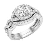 1.30 Carat (ctw) Round White Diamond Ladies Twisted Style Halo Wedding Ring Set 10K White Gold