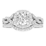 1.30 Carat (ctw) Round White Diamond Ladies Twisted Style Halo Wedding Ring Set 10K White Gold