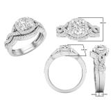 1.30 Carat (ctw) Round White Diamond Ladies Twisted Style Halo Wedding Ring Set 10K White Gold