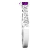 6X4 mm Oval Amethyst & Round White Diamond Ladies Bridal Engagement Ring, 14K White Gold