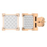 0.10 Carat (ctw) Round White Diamond Square Iced Shape Unisex Stud Earrings 1/10 CT 10K Rose Gold