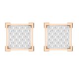 0.10 Carat (ctw) Round White Diamond Square Iced Shape Unisex Stud Earrings 1/10 CT 10K Rose Gold